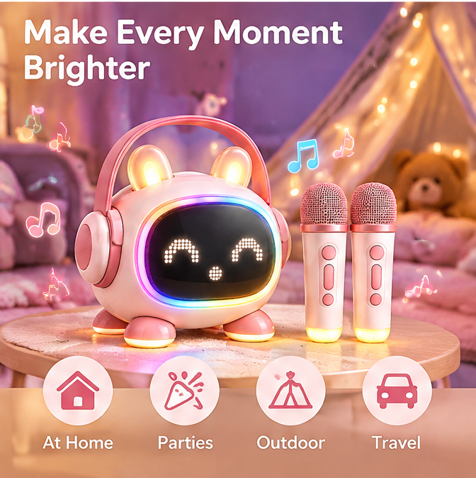 š° CKRIVIANĀ® Glowing Bunny Karaoke Machine ā Pixel Expression Screen & Dual Mics