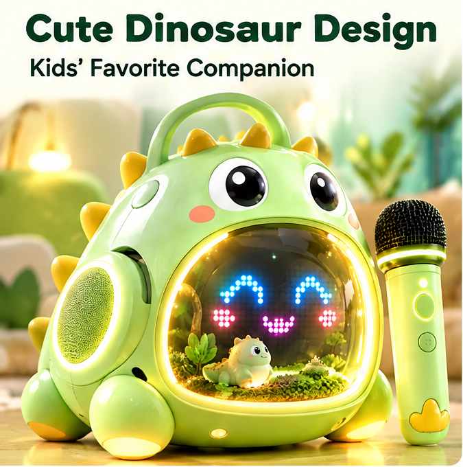 🦖 CKRIVIAN® Dino Kids Karaoke Machine – Dual Wireless Mics, Bluetooth 5.3 & LED Light Show