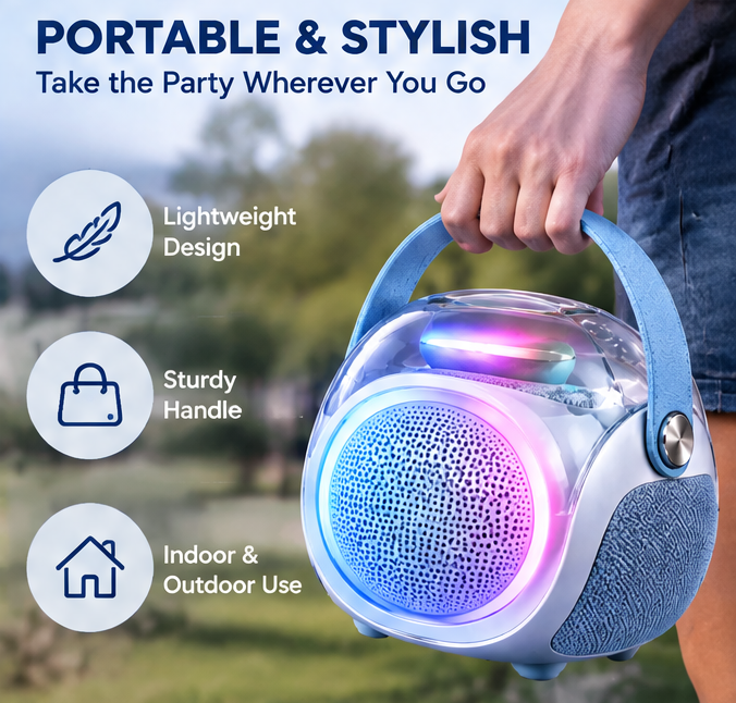 🎵 CKRIVIAN® Portable RGB Karaoke Machine – 2 Echo-Control Wireless Microphones