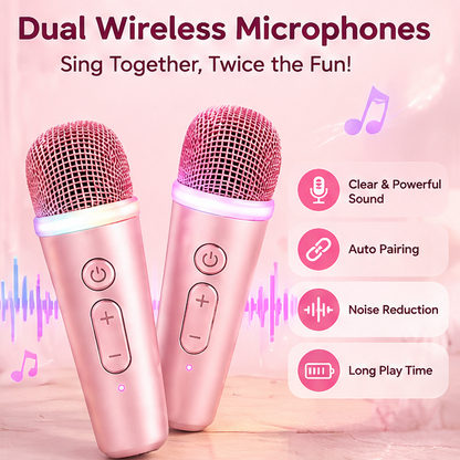 🐱 CKRIVIAN® Cute Cat Ear Karaoke Machine for Kids – Dual Wireless Microphones