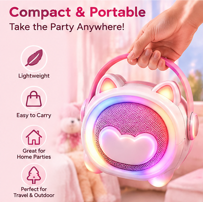 🐱 CKRIVIAN® Cute Cat Ear Karaoke Machine for Kids – Dual Wireless Microphones