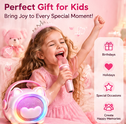 🐱 CKRIVIAN® Cute Cat Ear Karaoke Machine for Kids – Dual Wireless Microphones