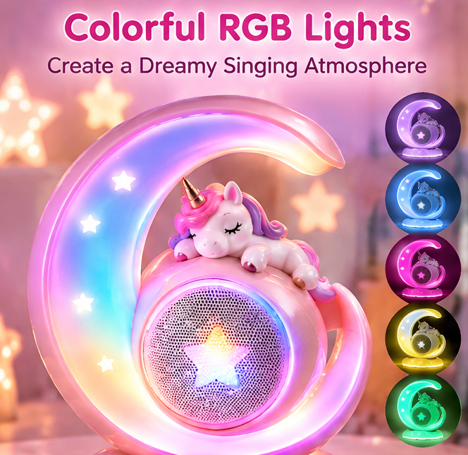 🌙 CKRIVIAN® Unicorn Crescent Moon Karaoke Machine for Kids – Dual Wireless Microphones