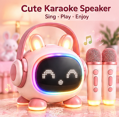 🐰 CKRIVIAN® Glowing Bunny Karaoke Machine – Pixel Expression Screen & Dual Mics