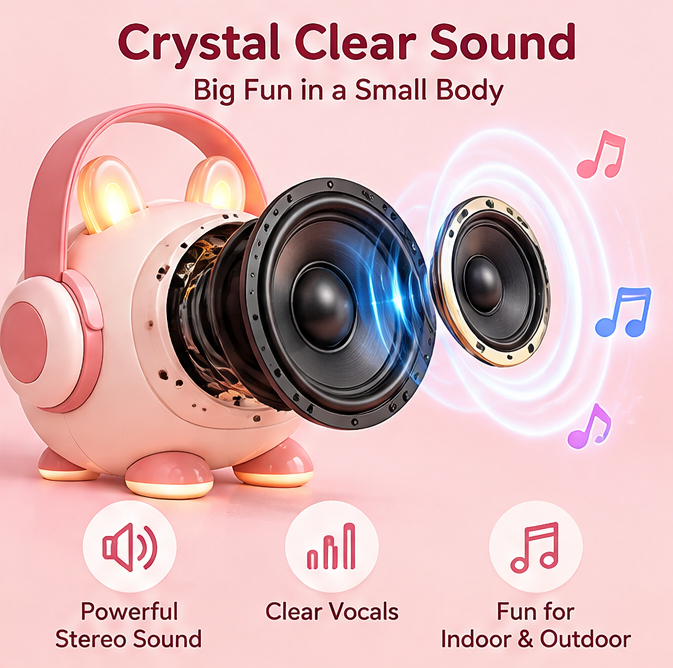 🐰 CKRIVIAN® Glowing Bunny Karaoke Machine – Pixel Expression Screen & Dual Mics