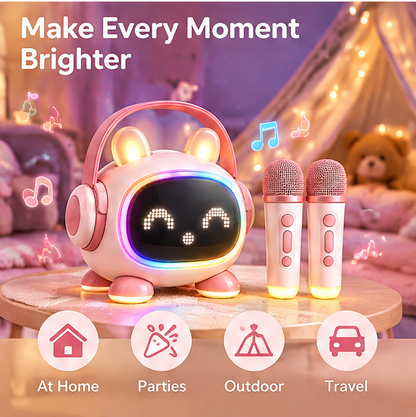 🐰 CKRIVIAN® Glowing Bunny Karaoke Machine – Pixel Expression Screen & Dual Mics