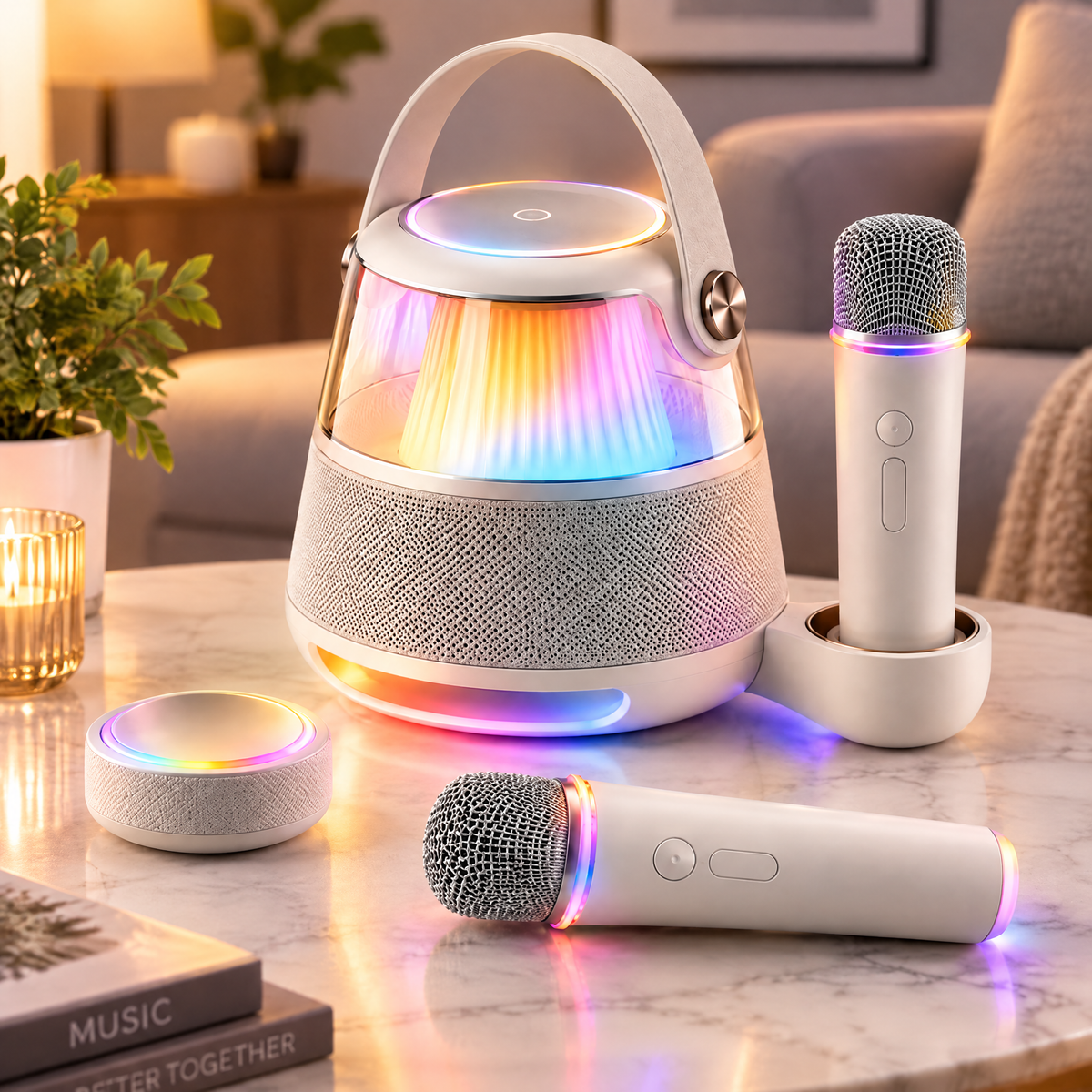 🎮 CKRIVIAN® Portable RGB Karaoke Machine – Removable Wireless Controller & 2 Mics