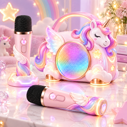 🦄 CKRIVIAN® Magical Unicorn Karaoke Machine – Dual Wireless Microphones & Voice Changer
