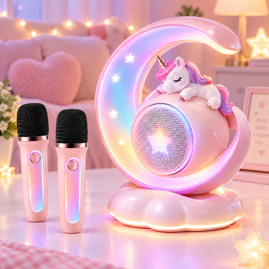 🌙 CKRIVIAN® Unicorn Crescent Moon Karaoke Machine for Kids – Dual Wireless Microphones