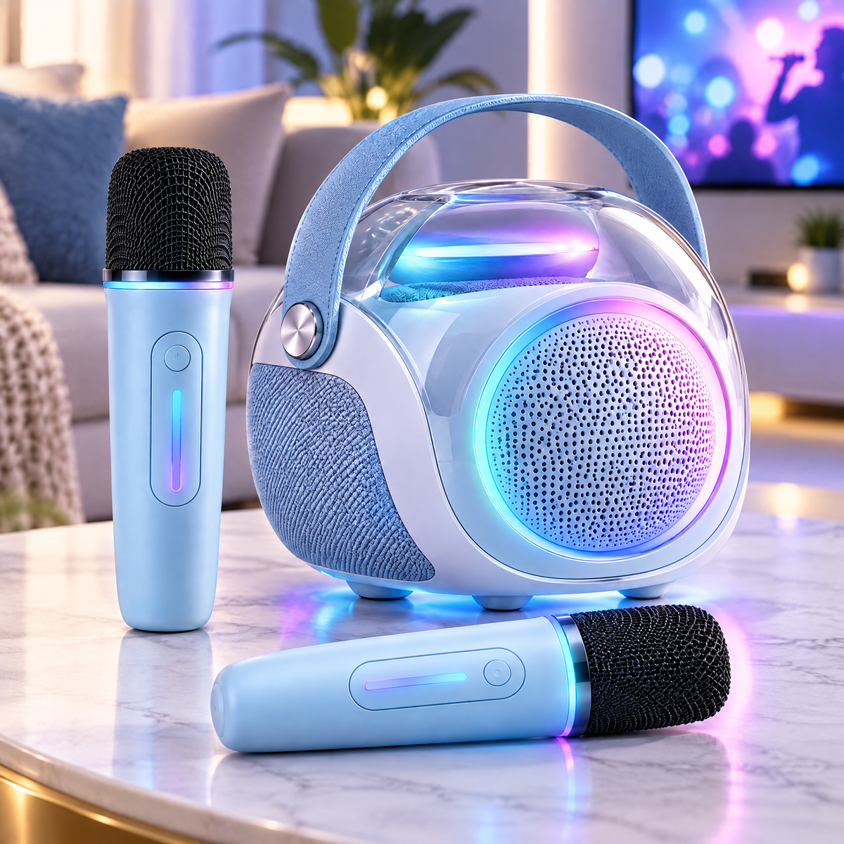 🎵 CKRIVIAN® Portable RGB Karaoke Machine – 2 Echo-Control Wireless Microphones