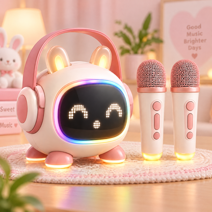 🐰 CKRIVIAN® Glowing Bunny Karaoke Machine – Pixel Expression Screen & Dual Mics