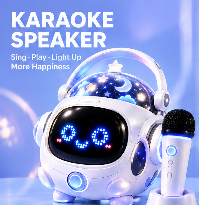 🚀 CKRIVIAN® Kids Karaoke Machine – Wireless Mic, Starry Projector & Animated LED Emoji Lights