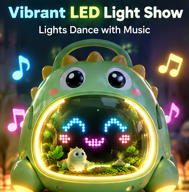 🦖 CKRIVIAN® Dino Kids Karaoke Machine – Dual Wireless Mics, Bluetooth 5.3 & LED Light Show