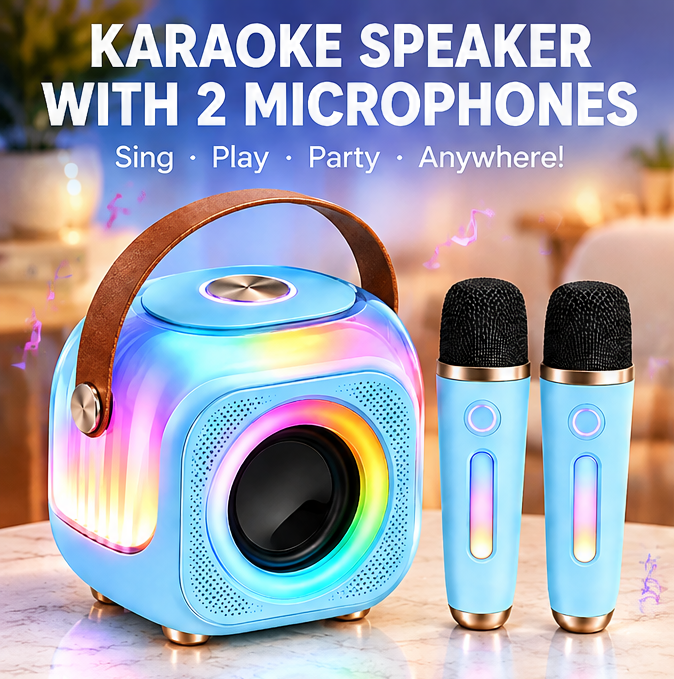 👜 CKRIVIAN® Mini Portable Karaoke Machine – Dual Wireless Mics & Premium Leather Handle