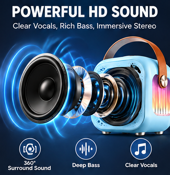 👜 CKRIVIAN® Mini Portable Karaoke Machine – Dual Wireless Mics & Premium Leather Handle