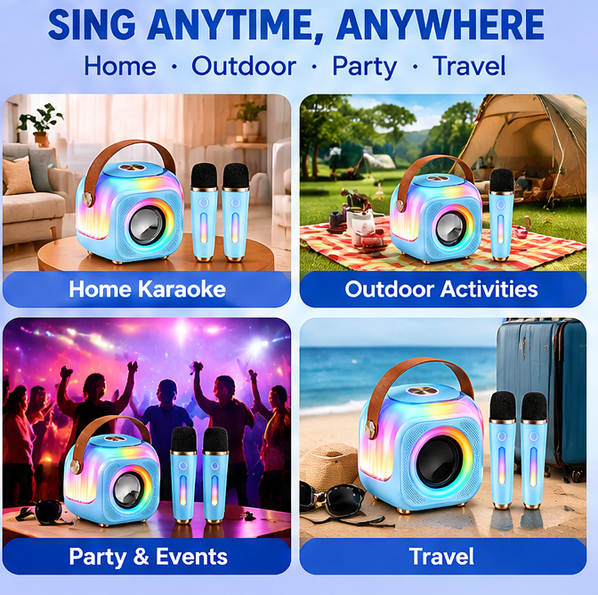 👜 CKRIVIAN® Mini Portable Karaoke Machine – Dual Wireless Mics & Premium Leather Handle