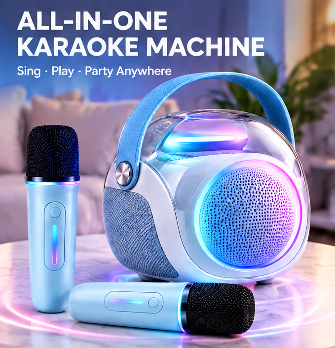 🎵 CKRIVIAN® Portable RGB Karaoke Machine – 2 Echo-Control Wireless Microphones