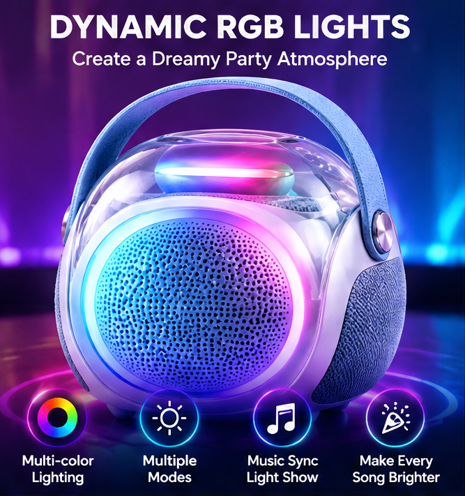 🎵 CKRIVIAN® Portable RGB Karaoke Machine – 2 Echo-Control Wireless Microphones