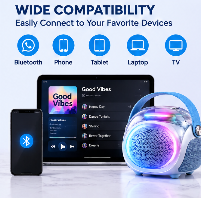 🎵 CKRIVIAN® Portable RGB Karaoke Machine – 2 Echo-Control Wireless Microphones