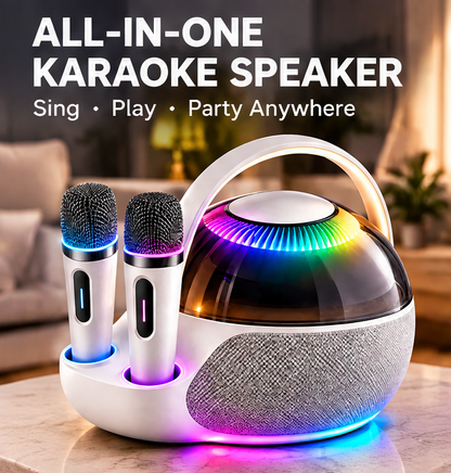 🔋 CKRIVIAN® All-in-One Portable Karaoke Speaker System – Dual Wireless Mics & Built-in Dock