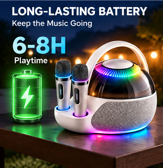 🔋 CKRIVIAN® All-in-One Portable Karaoke Speaker System – Dual Wireless Mics & Built-in Dock