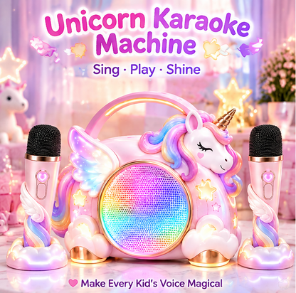 🦄 CKRIVIAN® Magical Unicorn Karaoke Machine – Dual Wireless Microphones & Voice Changer