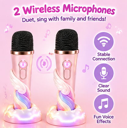 🦄 CKRIVIAN® Magical Unicorn Karaoke Machine – Dual Wireless Microphones & Voice Changer