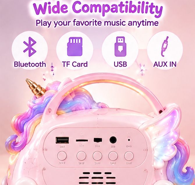 🦄 CKRIVIAN® Magical Unicorn Karaoke Machine – Dual Wireless Microphones & Voice Changer