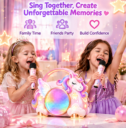 🦄 CKRIVIAN® Magical Unicorn Karaoke Machine – Dual Wireless Microphones & Voice Changer
